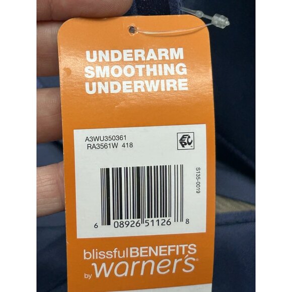 Warners Blissful Benefits Bra Size 38C Blue Underarm Smoothing Underwire NEW - Picture 8 of 8